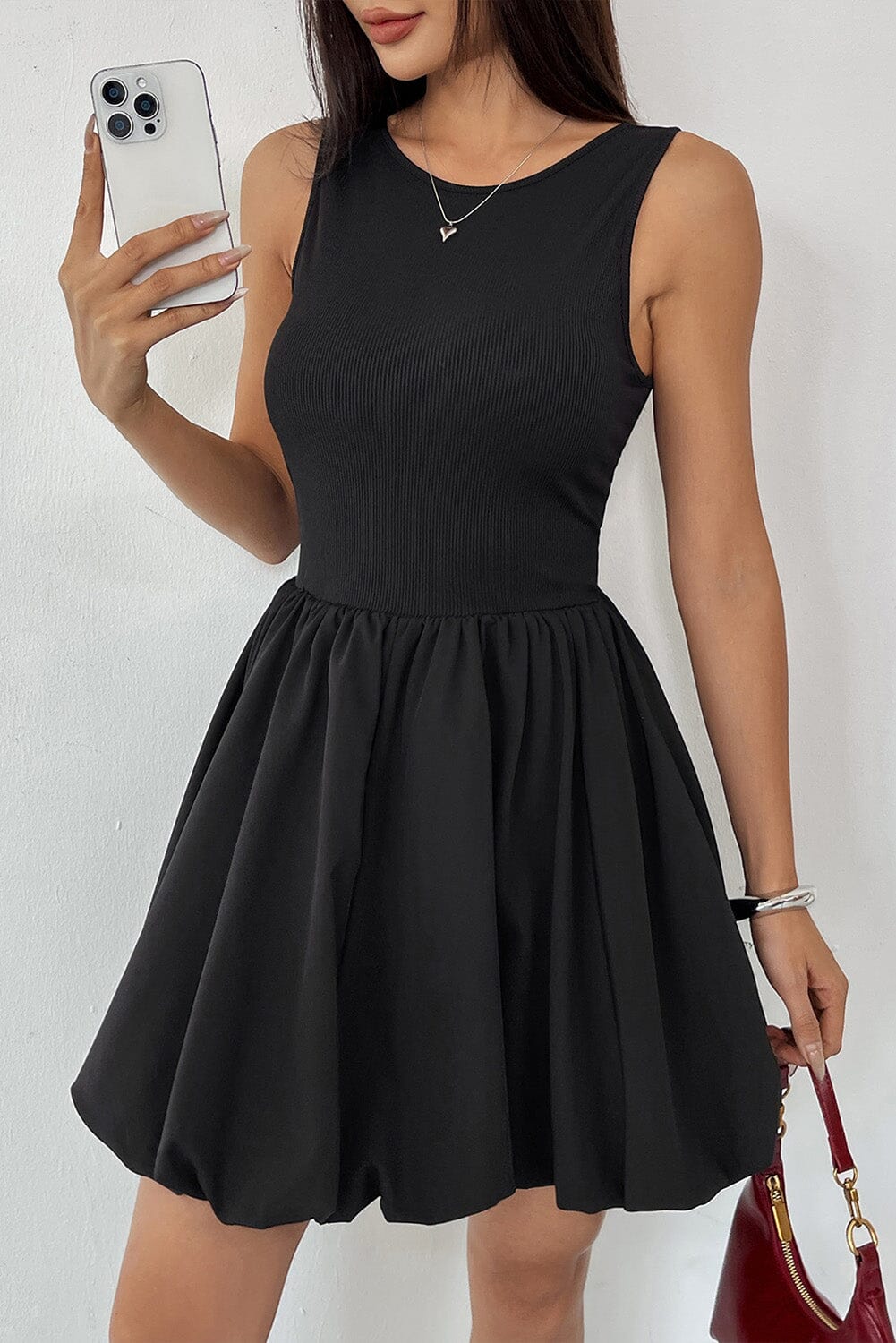Black Sleeveless High Waist Balloon Mini dress