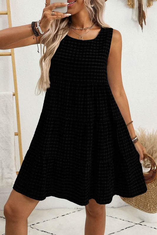 Black Gingham High Waist Sleeveless Mini Dress