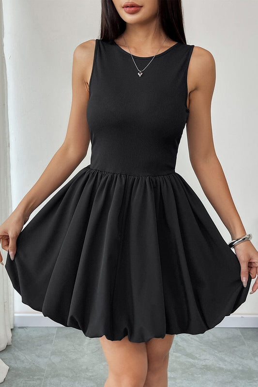 Black Sleeveless High Waist Balloon Mini dress