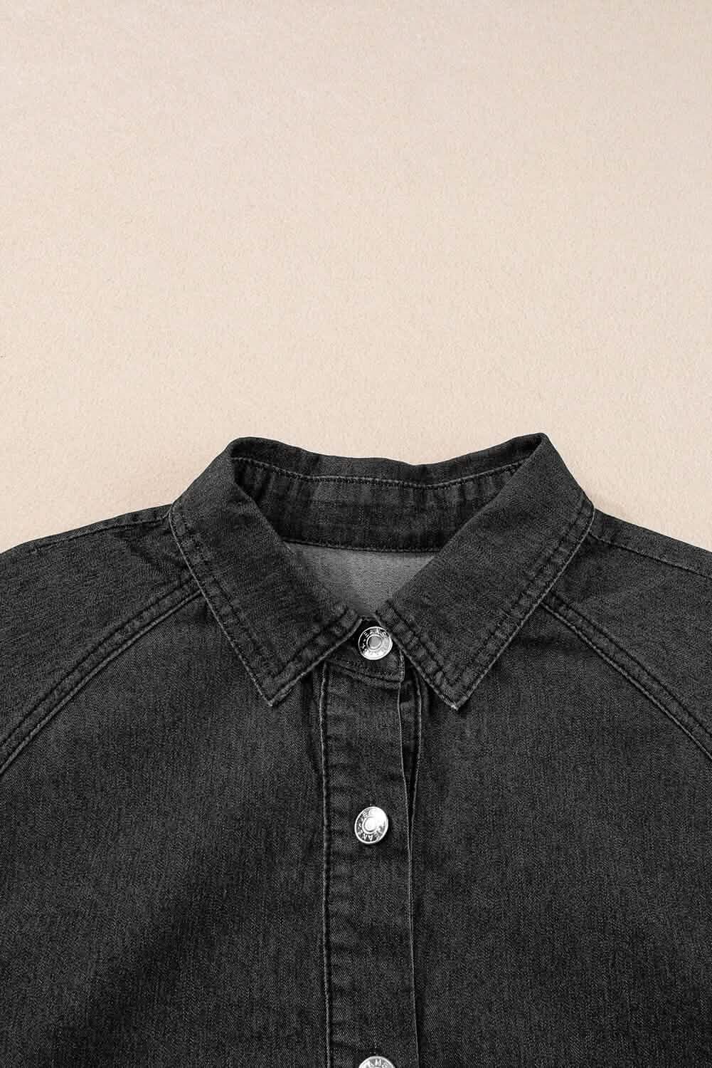 Black Short Sleeve Button Up Loose Denim Shirt Dress