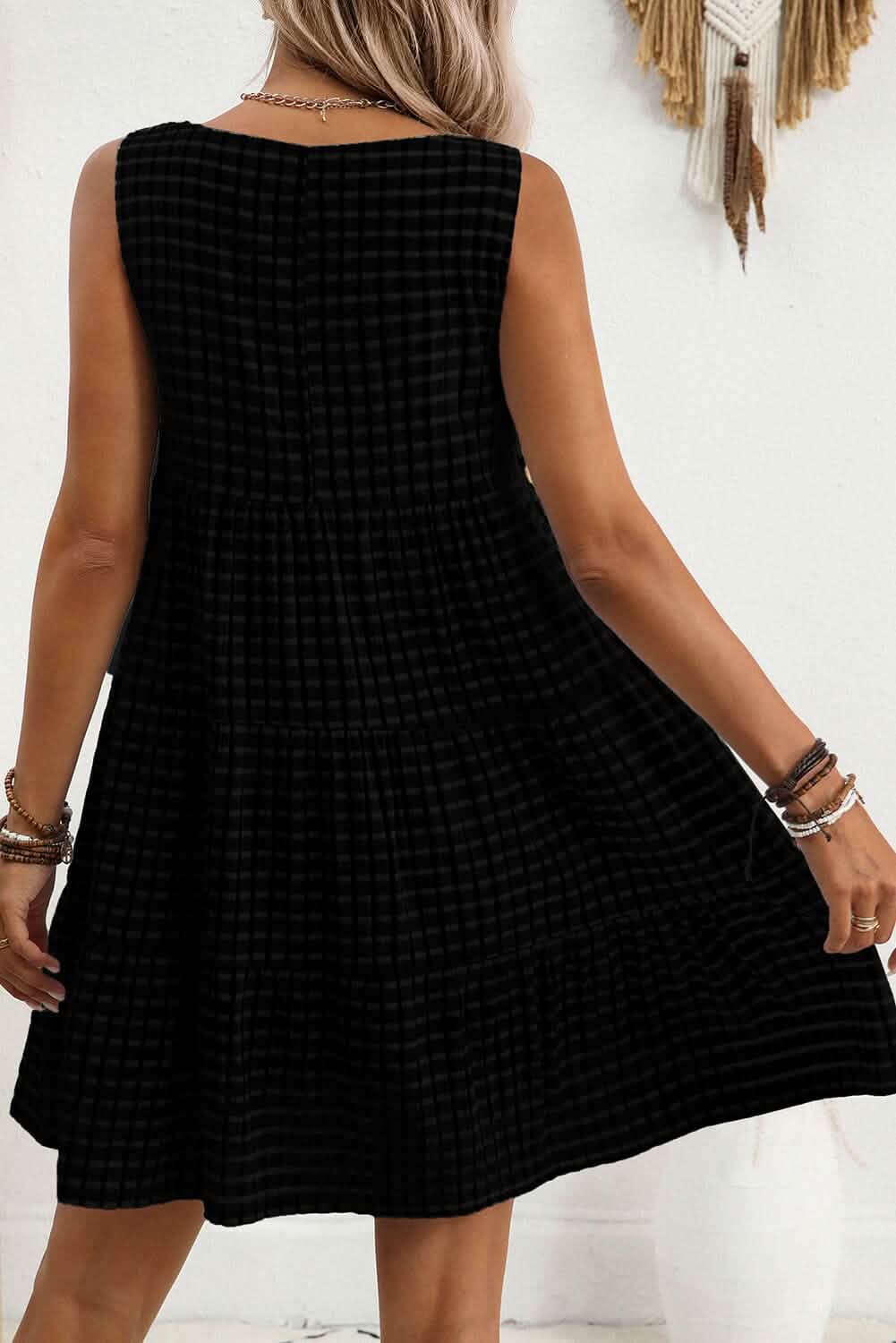 Black Gingham High Waist Sleeveless Mini Dress