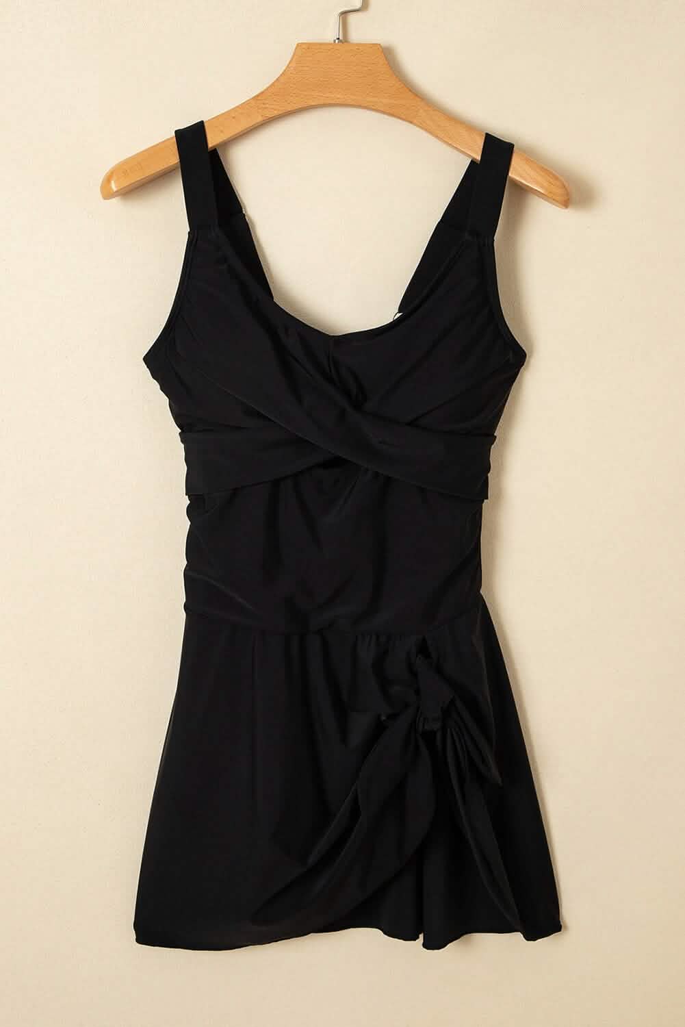 Black Adjustable Straps Cutout Ruched Knot Slit One Piece Swim Dress